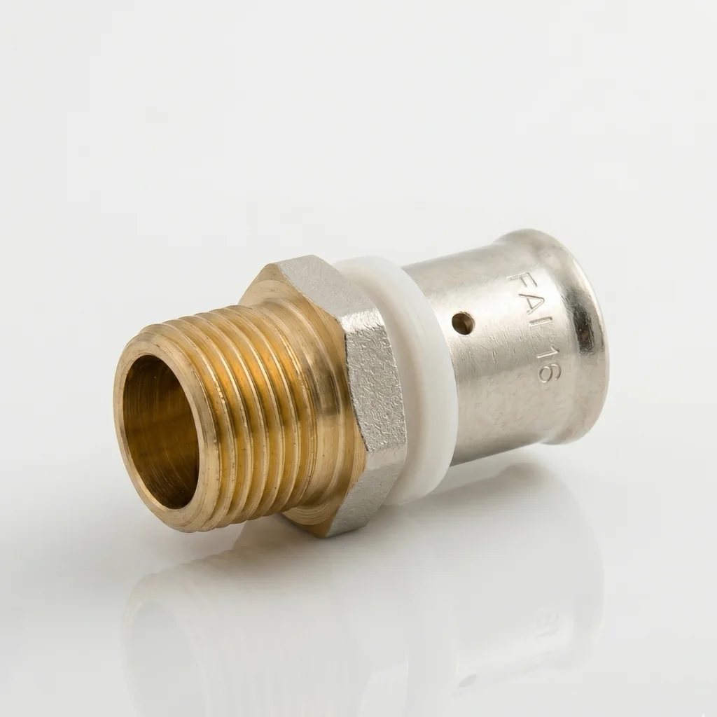 A25 Pex Straight Fitting 16mm X 1/2″, External Thread – Press Fitting System - Image 1