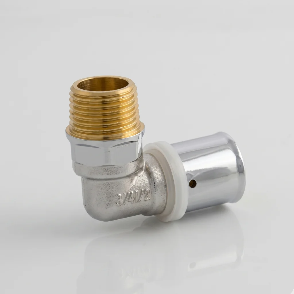 A102 PEX Elbow With Bracket 16 mm × 1/2" Male Thread – Press-Fit System - Image 1